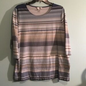 CJ Banks Blue and Cream Striped Blouse